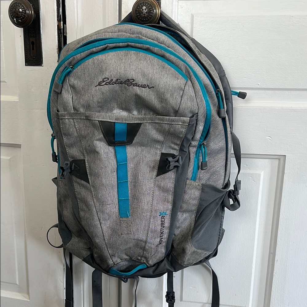 Eddie Bauer Gray and Blue Backpack with Adjustable Straps